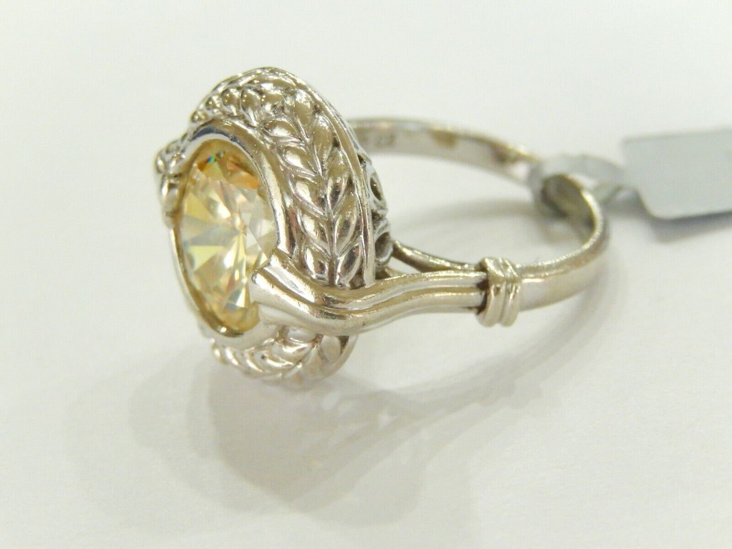 *VINTAGE* LARGE  Sterling Silver 925 Size 8.5 Yellow Clear CZ Ring