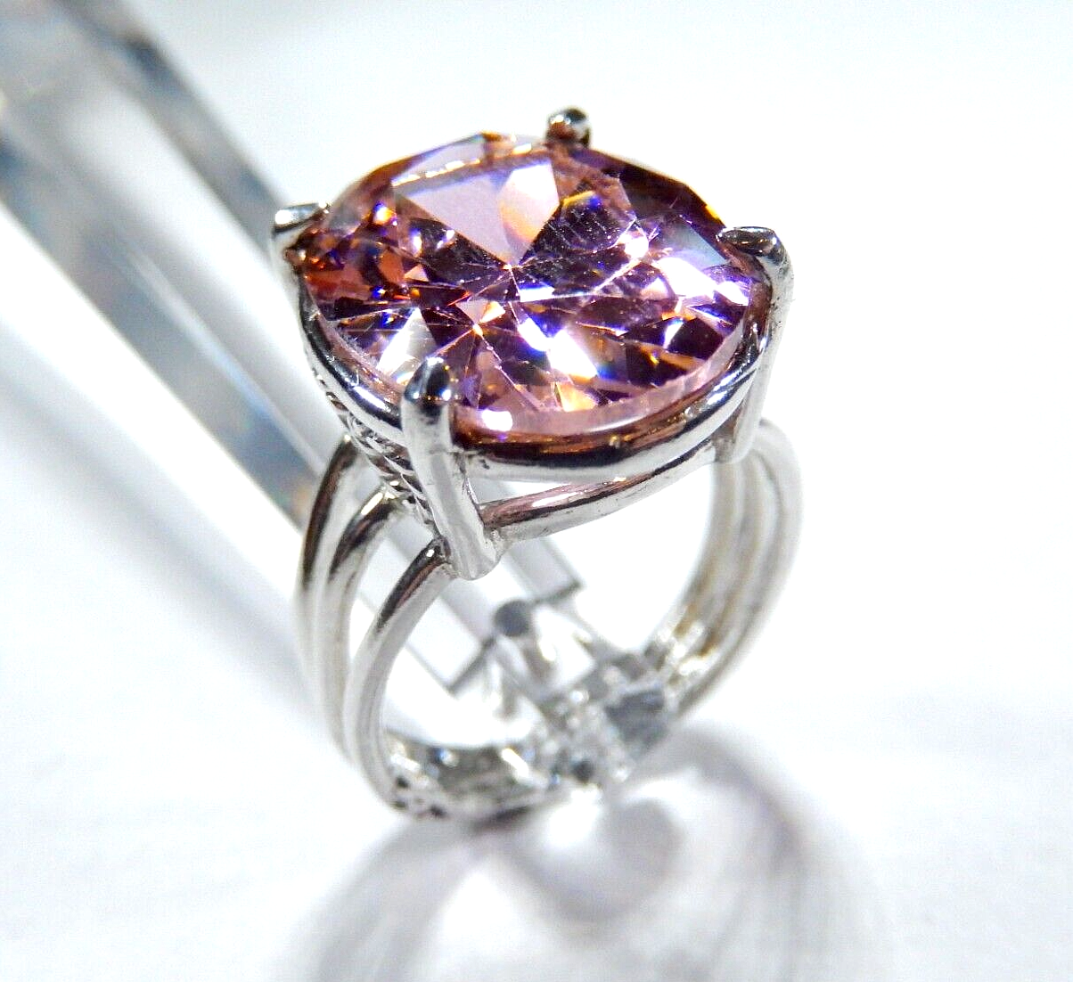 *HUGE*  .925 Sterling Silver 13.0 CT Statement Ring Pink CZ Cocktail Ring sz 7