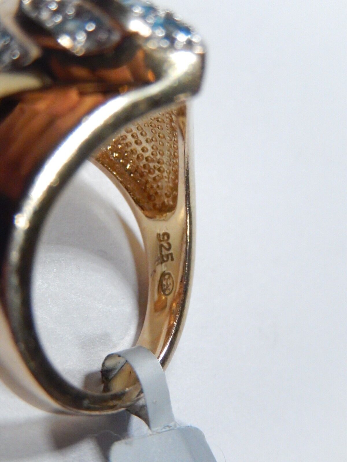 *STATEMENT RING* Sterling Silver 925 Gold Vermeil Blue Topaz Cluster Ring Size 7