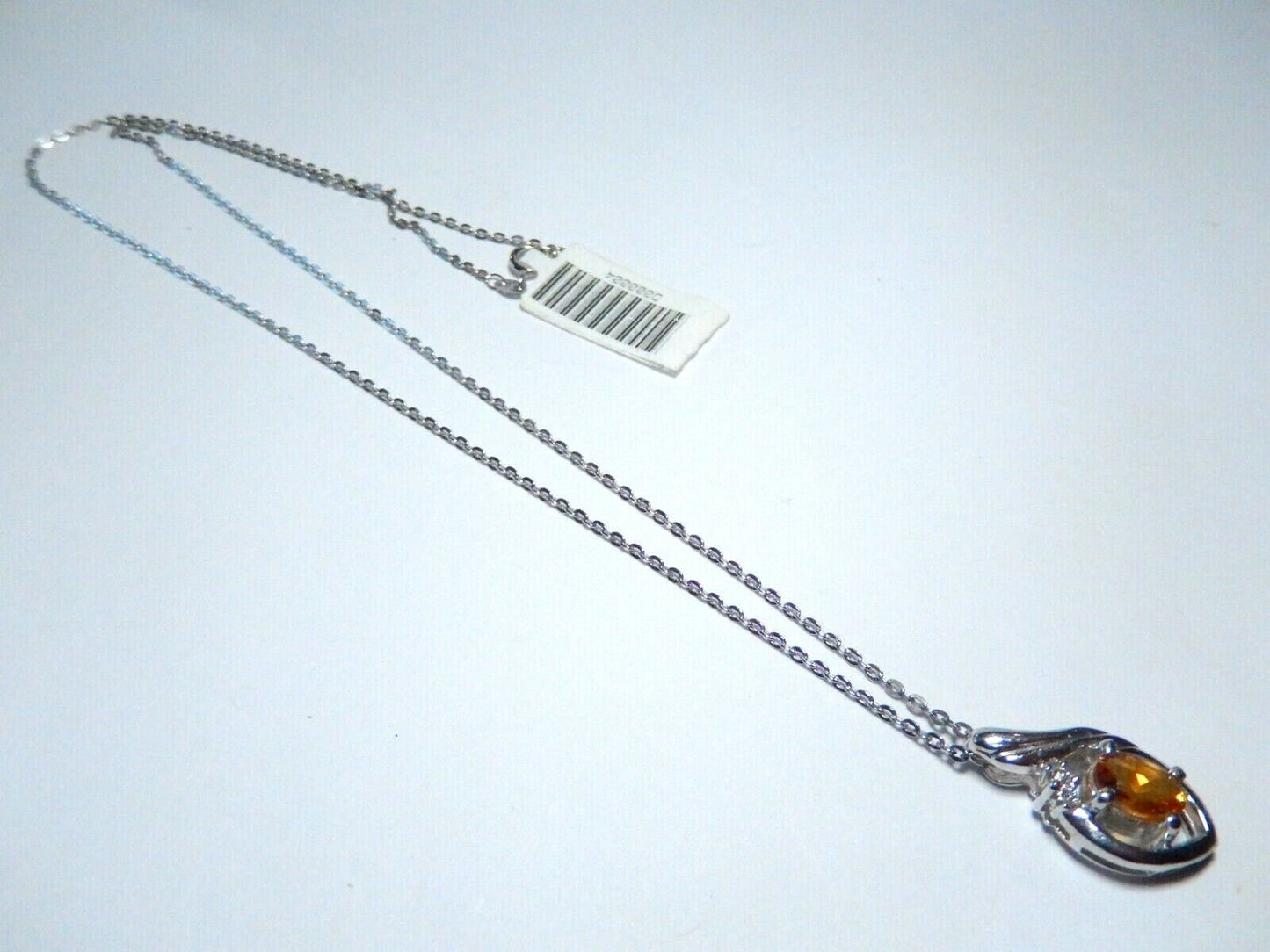 *NWT*  10k White Gold Oval Citrine And Diamond Pendant with 18" Chain