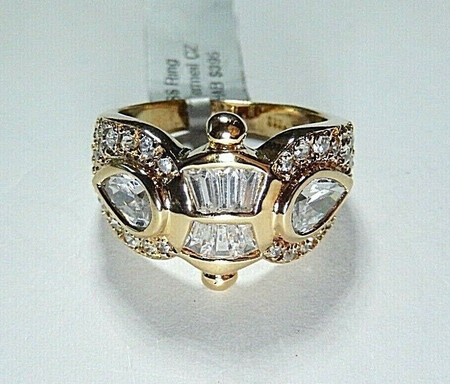 *STUNNING*   Gold Vermeil .925  CZ  2.00CT Statement  Ring,  Size 9.25