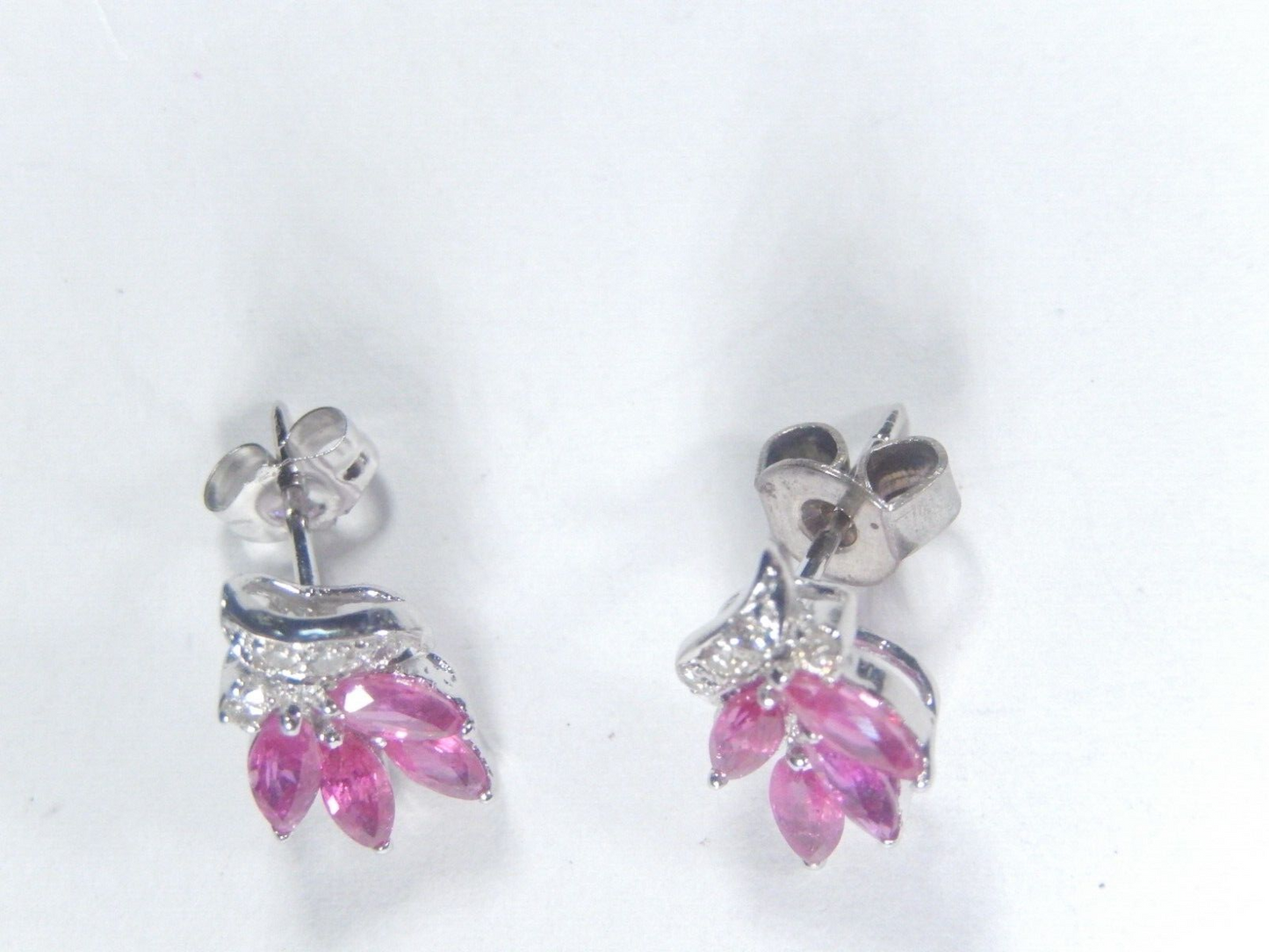 *VINTAGE*  14K White Gold Natural Red Ruby and Diamond  Earrings