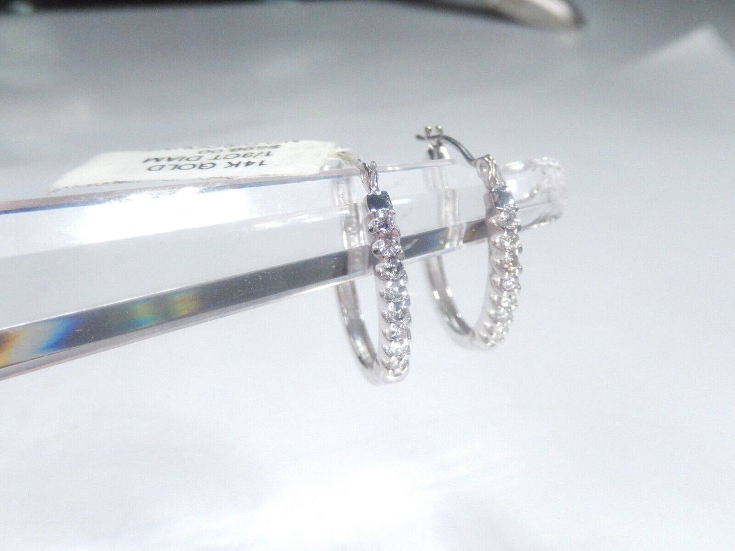 10K White Gold  1/3 CT Natural Diamond 3/4" Oval Hoop Earrings
