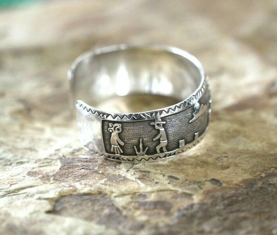 *VINTAGE*  UNISEX Sterling Silver 925  Story Telling Cuff Bracelet