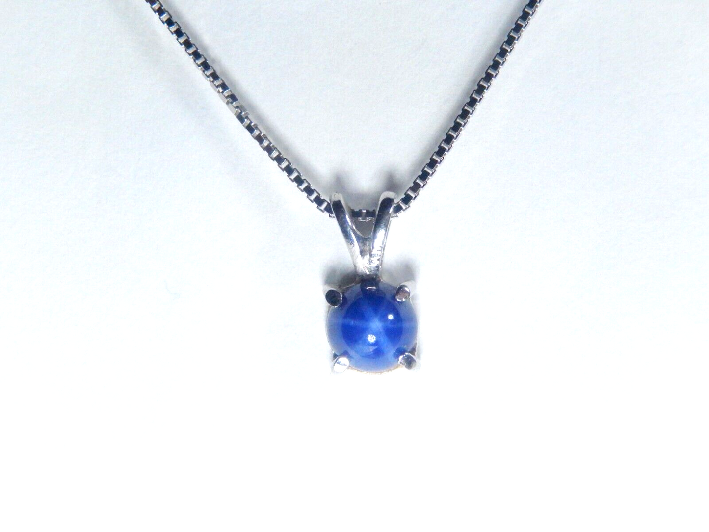 *VINTAGE* 14k White Gold 5mm Blue Star Sapphire Diamond Pendant w/18"chain
