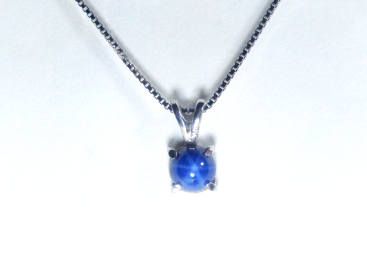 *VINTAGE* 14k White Gold 5mm Blue Star Sapphire Diamond Pendant w/18"chain