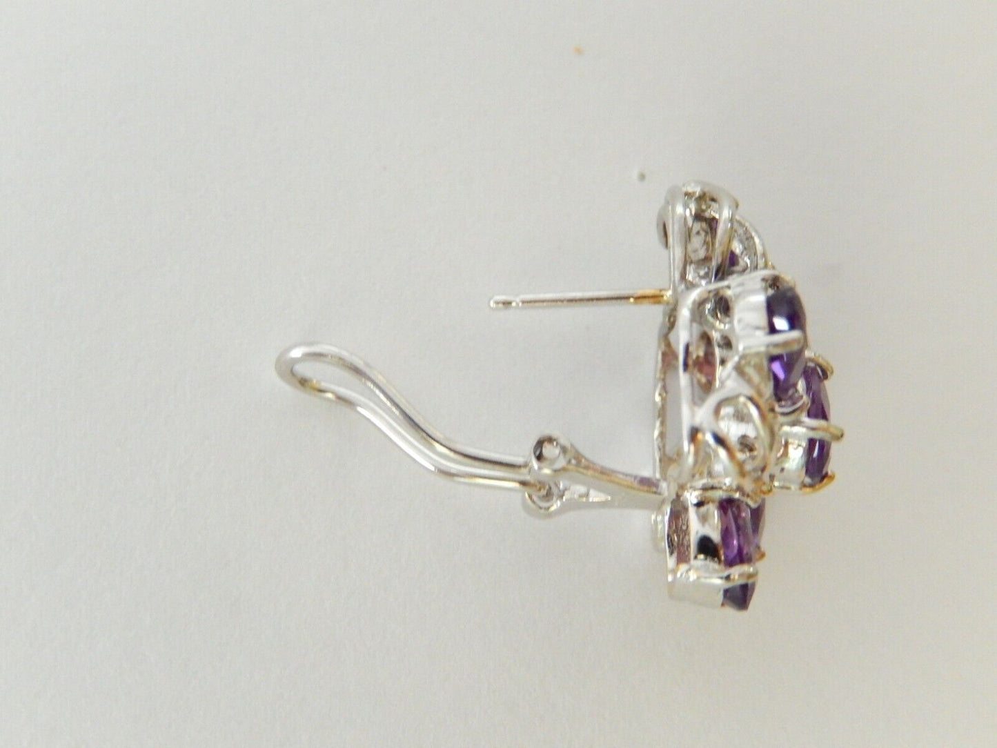 *VINTAGE* Large 14K White Gold 3CT Amethyst Oval Cut French Clip Stud Earrings