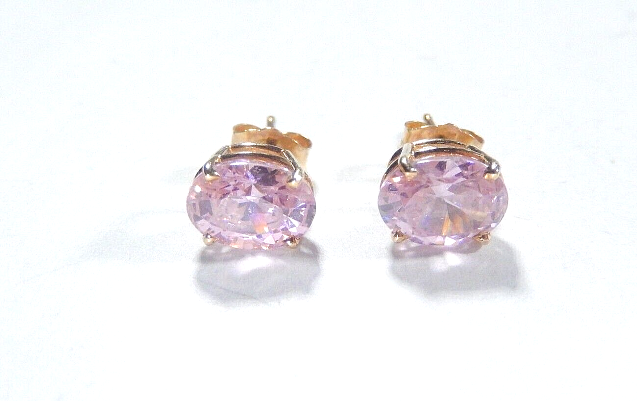 14K Yellow Gold 2.50 CT  Lab-Created Pink Sapphire  Stud Earrings
