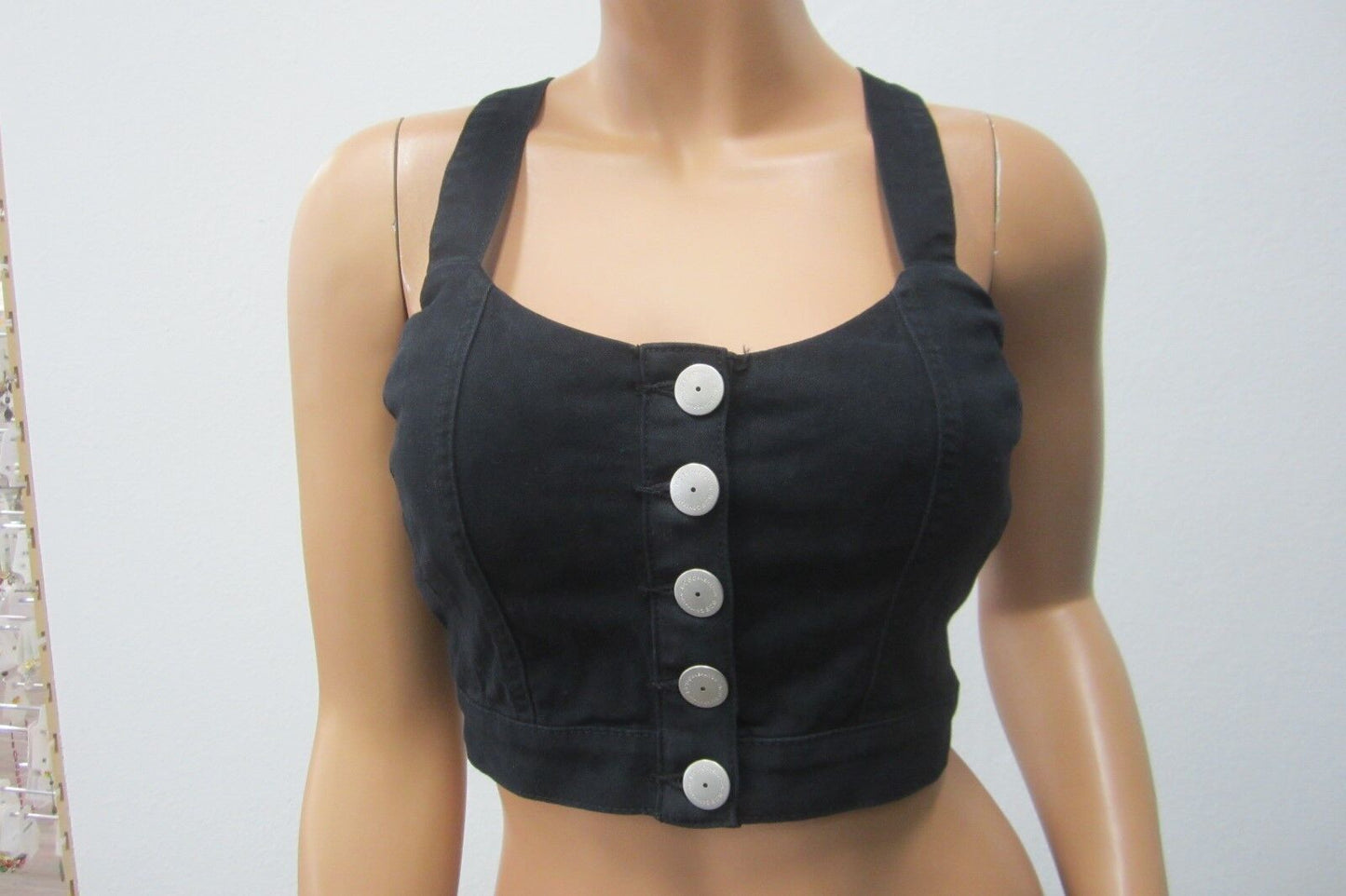 *NWT* BCBGeneration Black Jean CUTE Sleeveless Crop Top  Vest W/ Buttons SZ 4