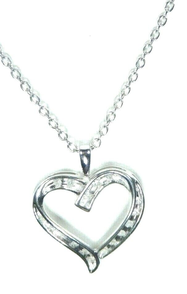 *NEW* 10K White Gold Heart Shaped Diamond Pendant with 18" Chain