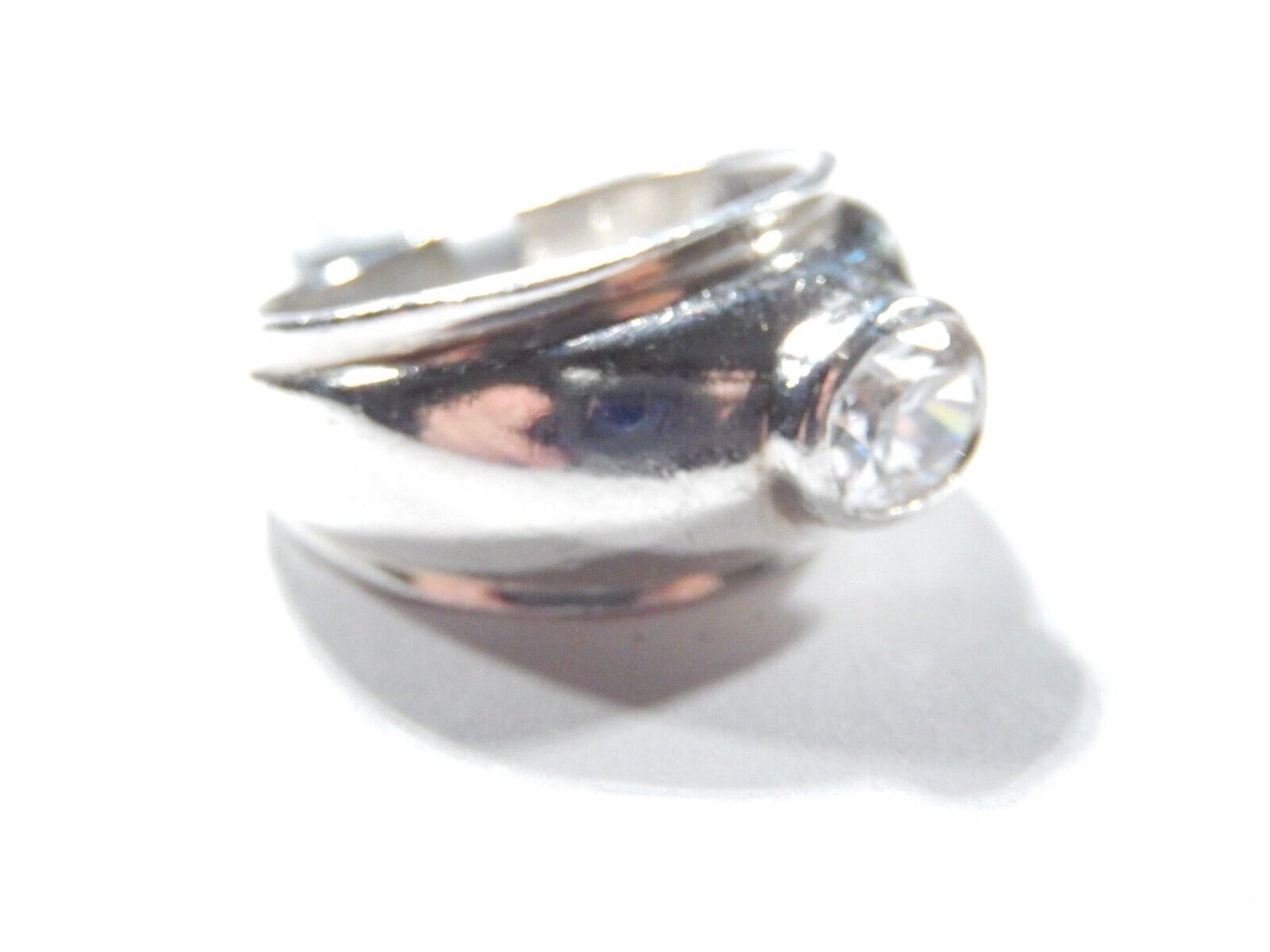 *VINTAGE*  Sterling Silver  3/4 CT Solitaire CZ Womens Dome Band/Ring: Size 7