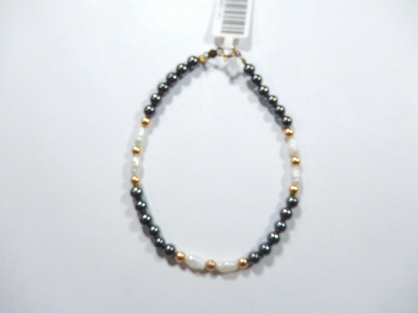 14 KT. Yellow Gold Clasp with 14KT Beads & Rice Pearl & Hematite Bracelet 7”