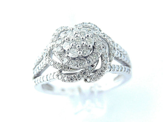 1.25CT Natural VS Diamond Halo Engagement Bridal Ring 14K White Gold Size 7.25