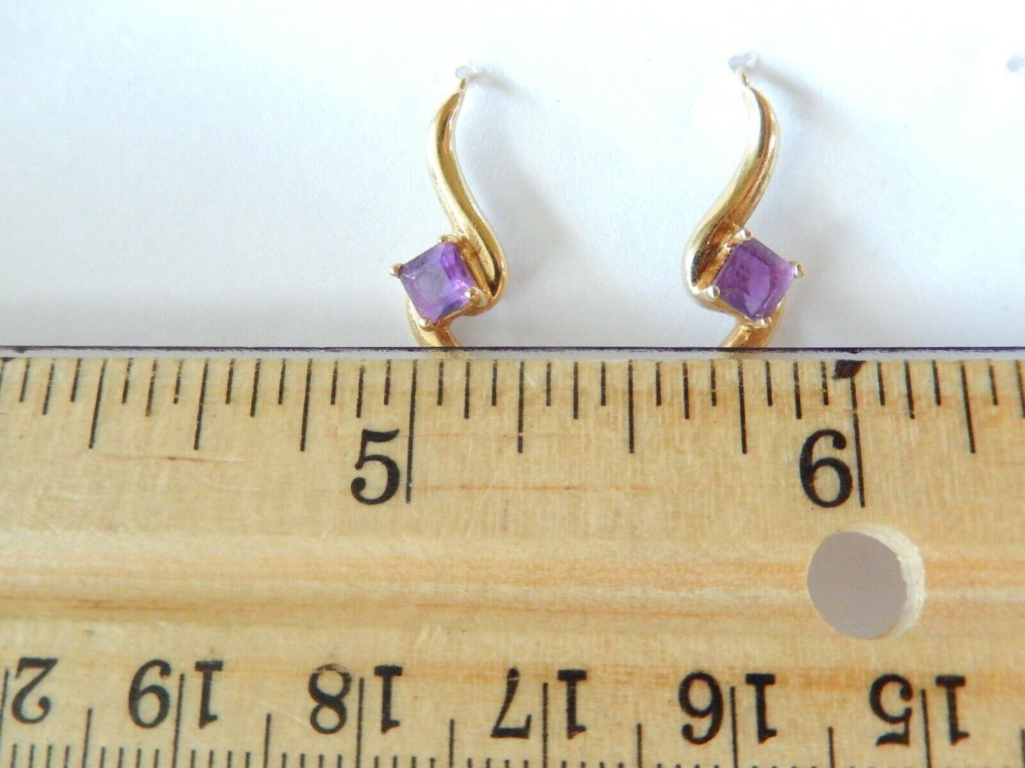 14K Solid Yellow Gold Princess Cut 4X4mm Purple Amethyst Drop Earrings