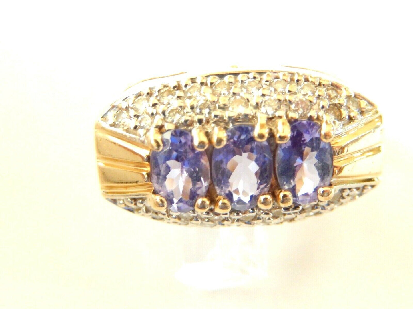 *VINTAGE* 14k Yellow Gold 2CT Tanzanite And Diamond Ladies Cocktail Ring Sz 7.25