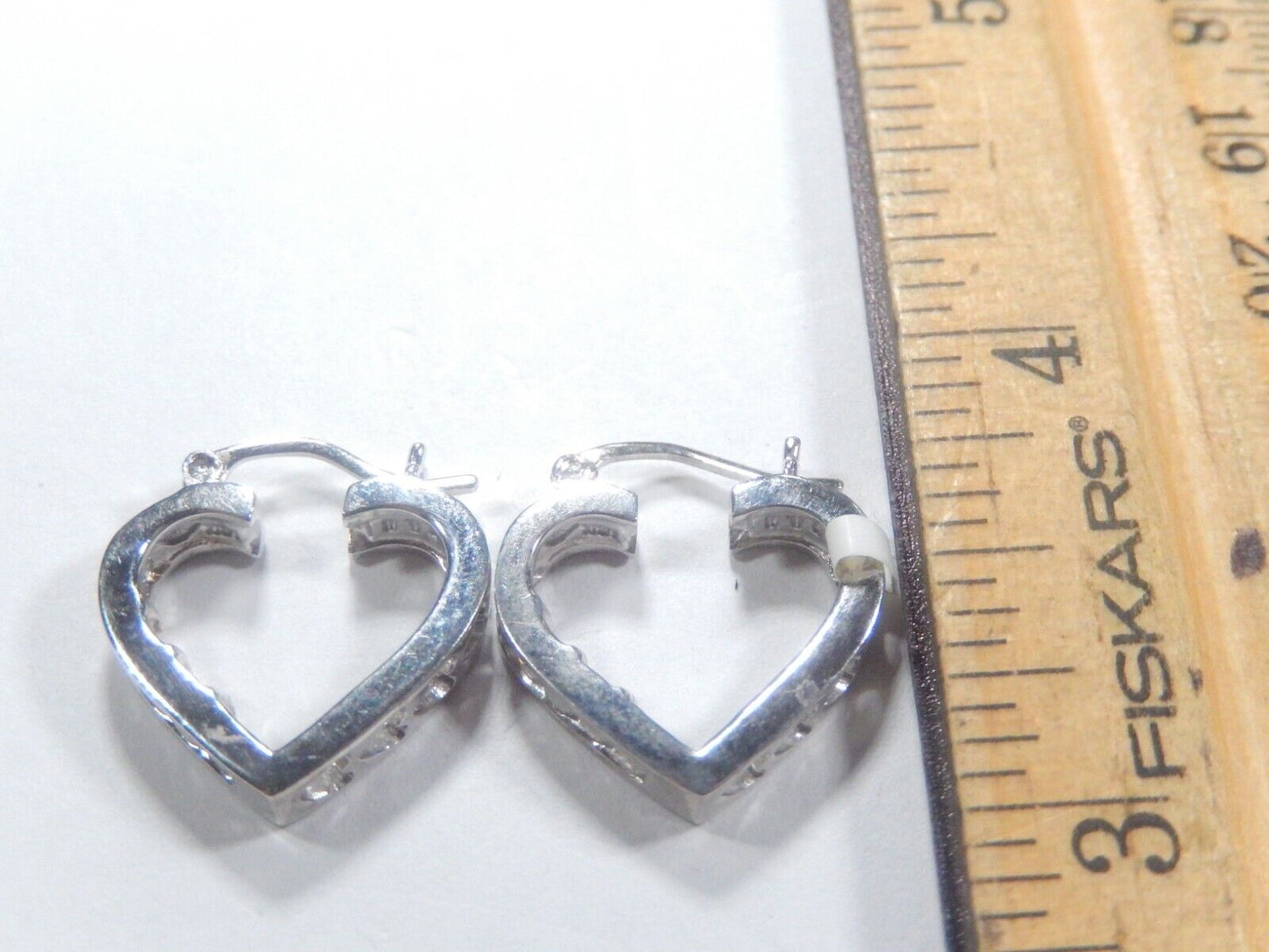 10K White Gold 1/2 CT Natural Diamond Heart Love Hoop Earrings