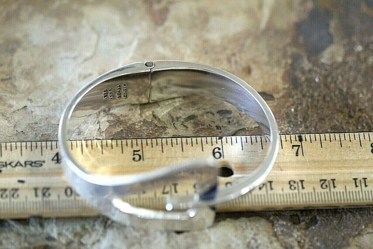 *VINTAGE*  Mexico HEAVY Sterling Silver 925  LAPIS GEMSTONE Hinged Bracelet