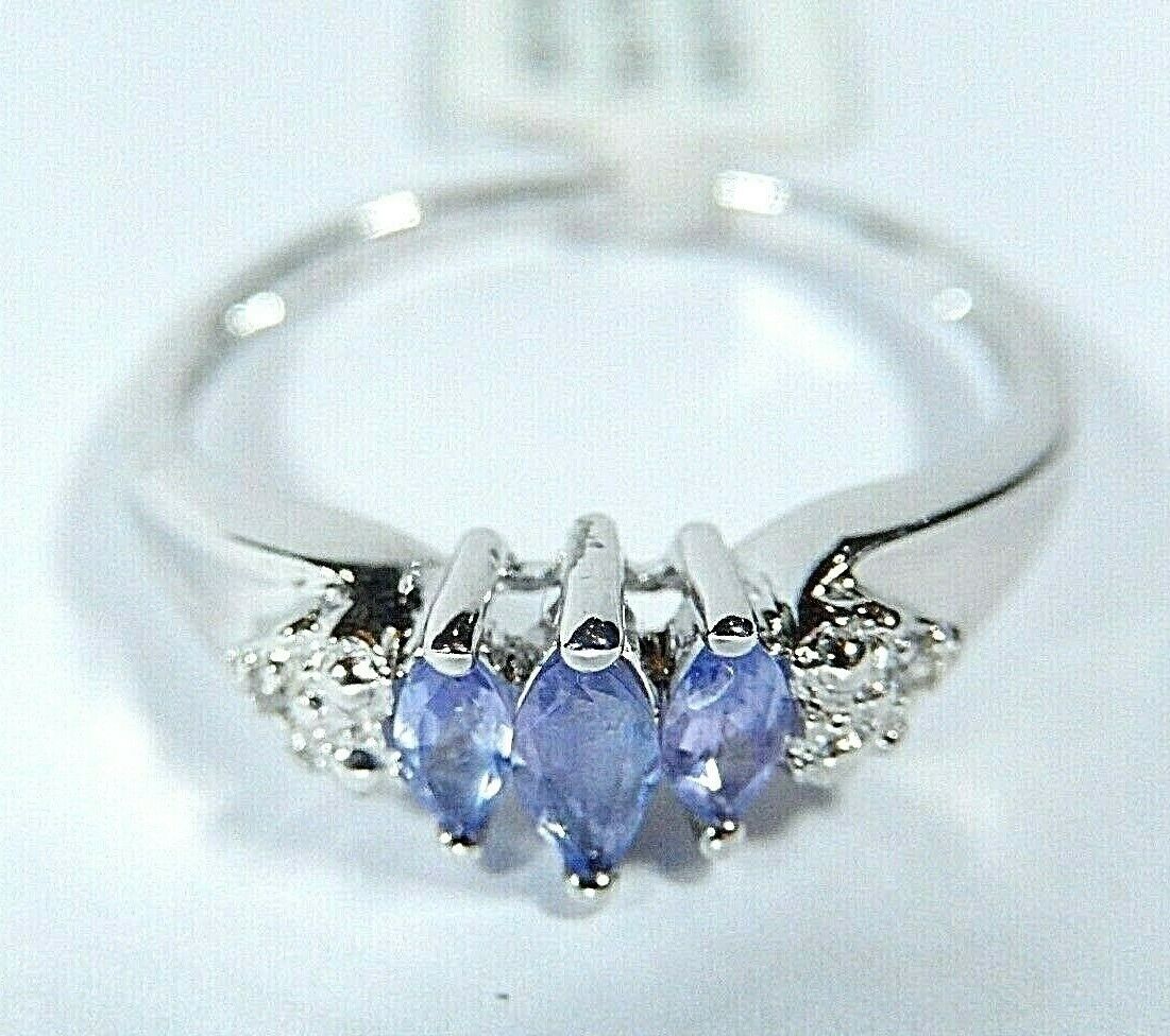 *NEW* Pretty 10k White Gold Tanzanite & Diamond Ring Size 7.75