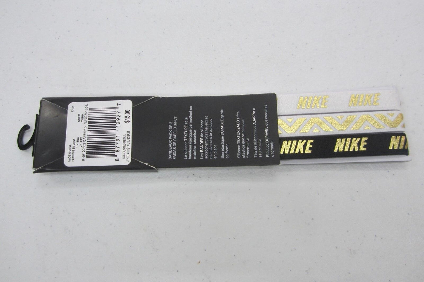 *NWT* Nike Metallic Print Sports Band Headband Running  3Pack Hairband White/Blk