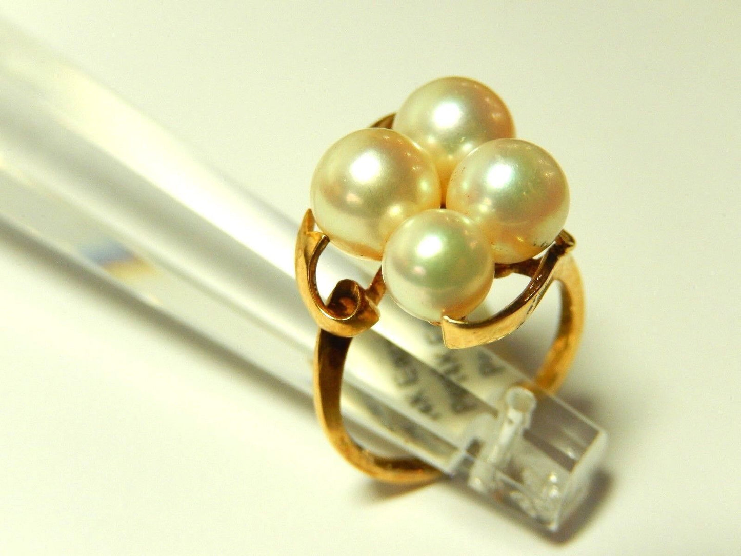 14k Yellow Gold Four Pearl AAA Quality Cluster Ring Size 6 3/4