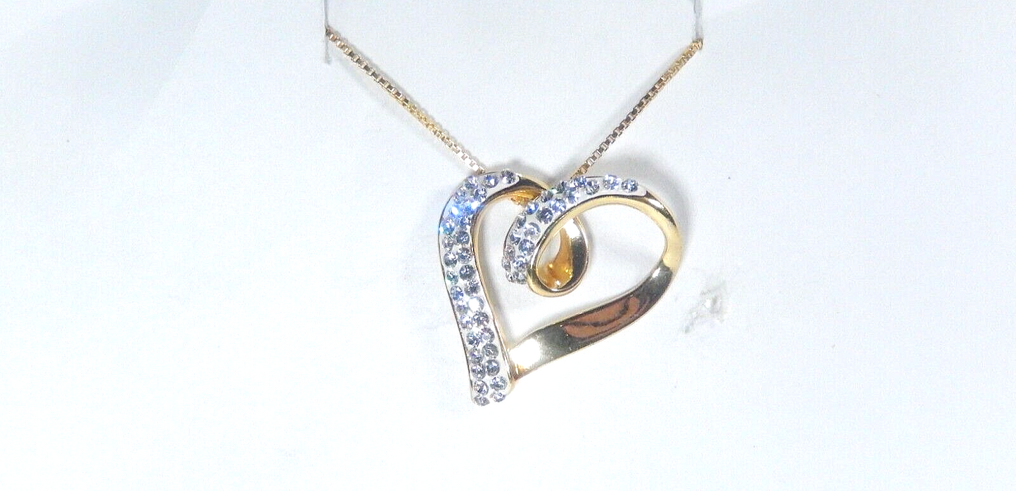 Gorgeous Vermeil 925 Sterling Crystal Floating Heart Slide Pendant w/18" Chain