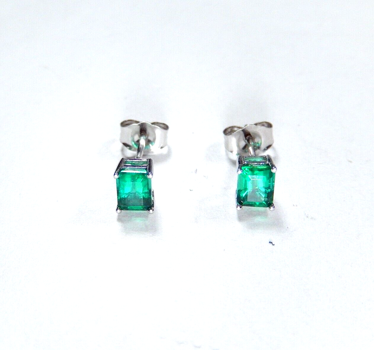10k White Gold .75 CT TW 5mm x 4mm Lab Created Emerald Earrings Studs