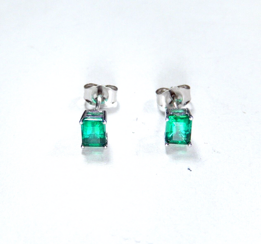 10k White Gold .75 CT TW 5mm x 4mm Lab Created Emerald Earrings Studs