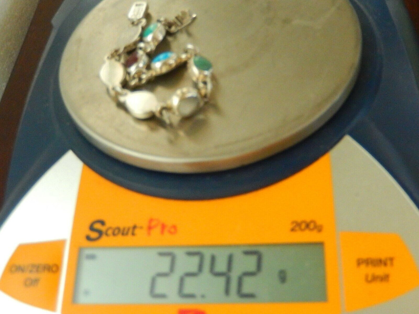 Vintage MEXICO TAXCO 925 Sterling Silver Bracelet Multi Gem Link Bracelet 7"