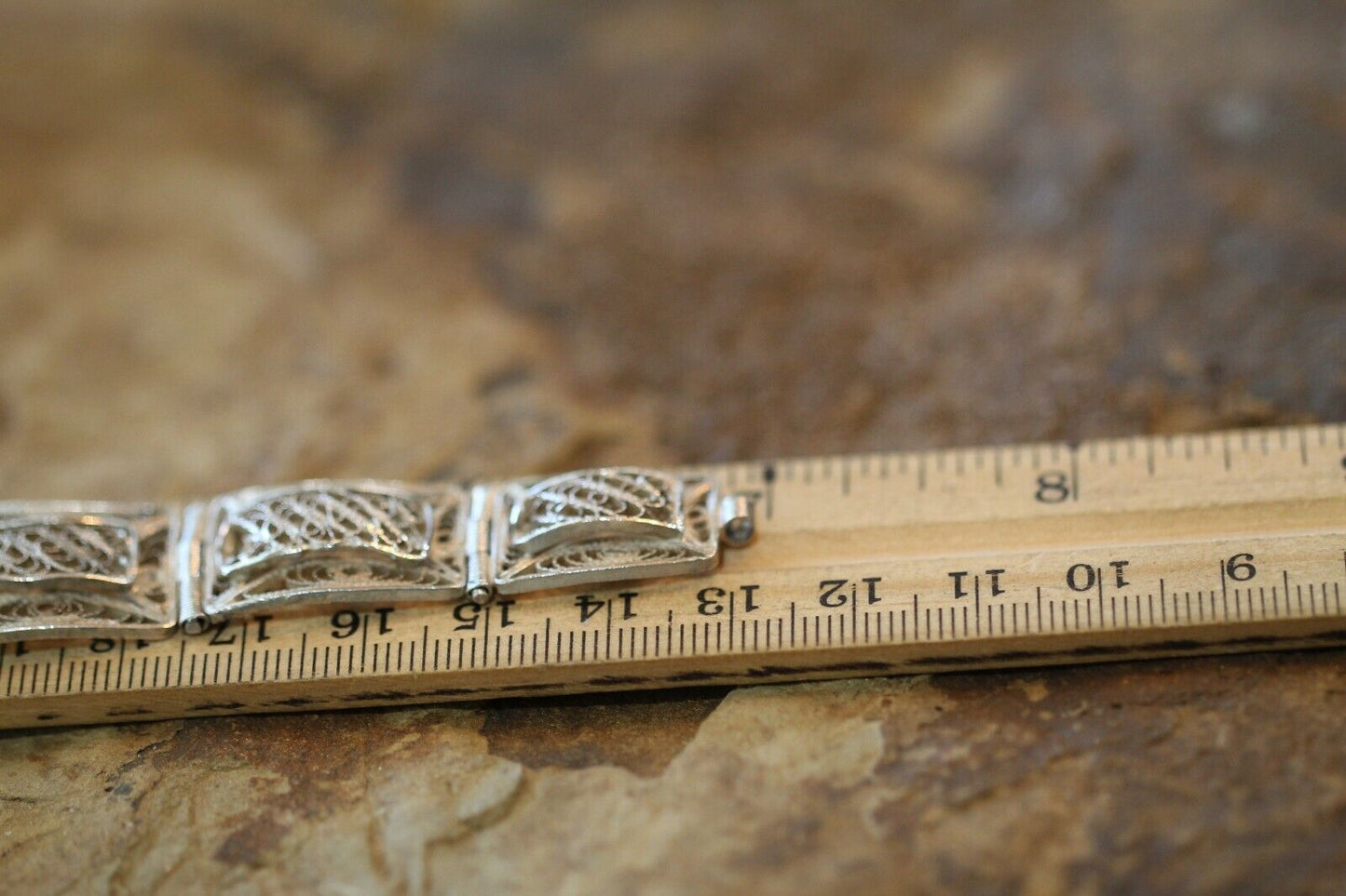 *VINTAGE*  EGYPTIAN Sterling Silver Detailed Filigree  Bracelet  7"