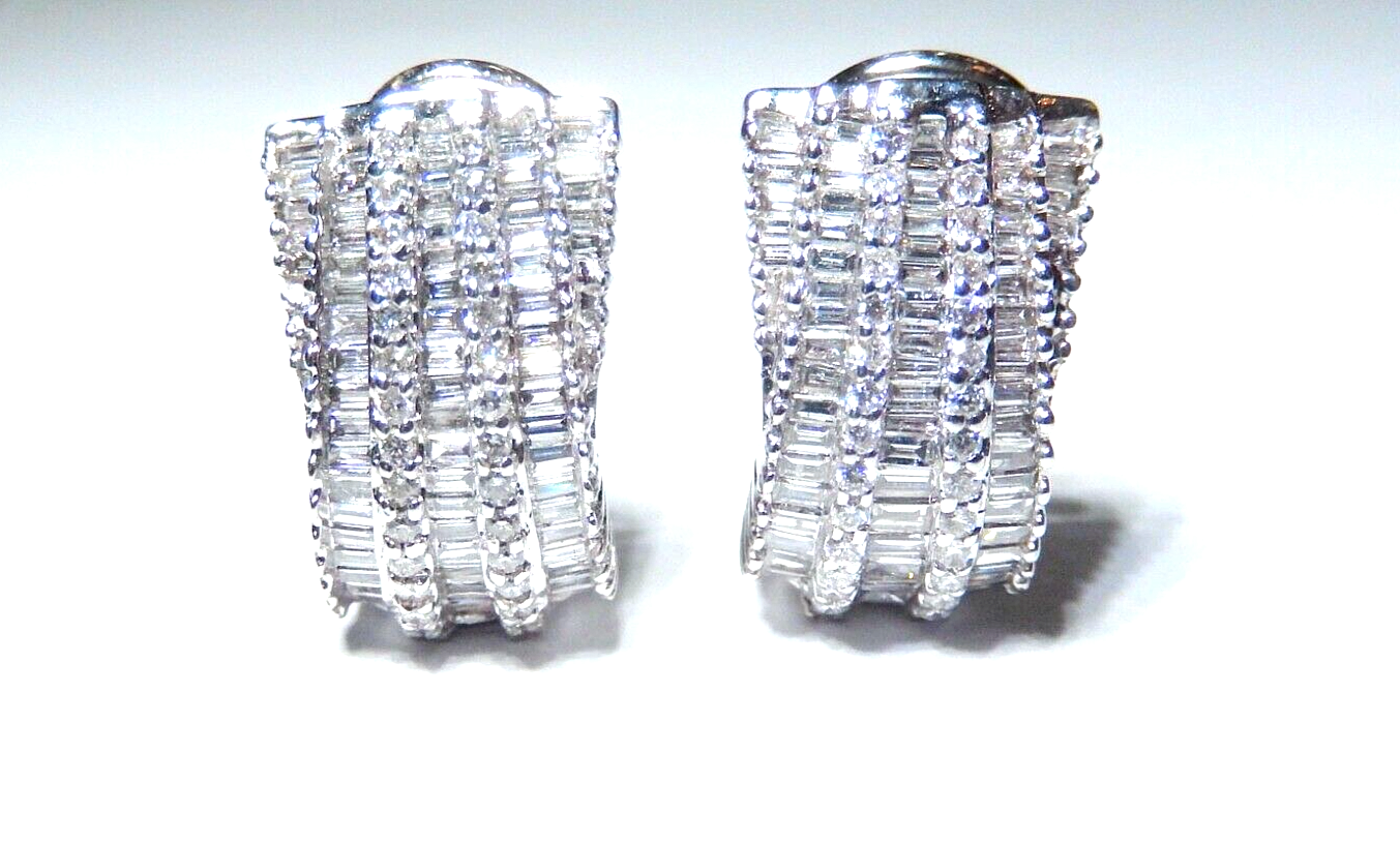 18K White Gold VS E/F 2.00 CTW Natural  Diamond Omega Back Earrings