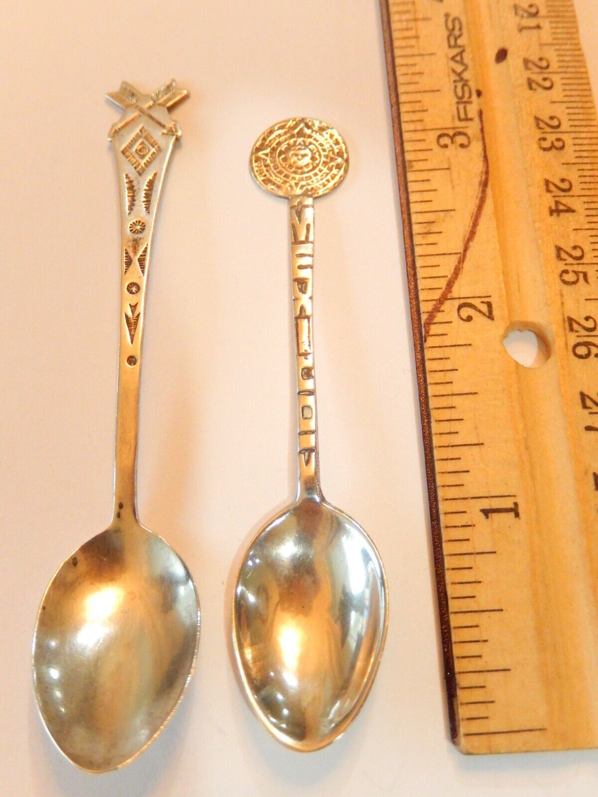 *ANTIQUE*  Two Native American & Mexico Sterling Silver Souvenir Spoons 3.75"