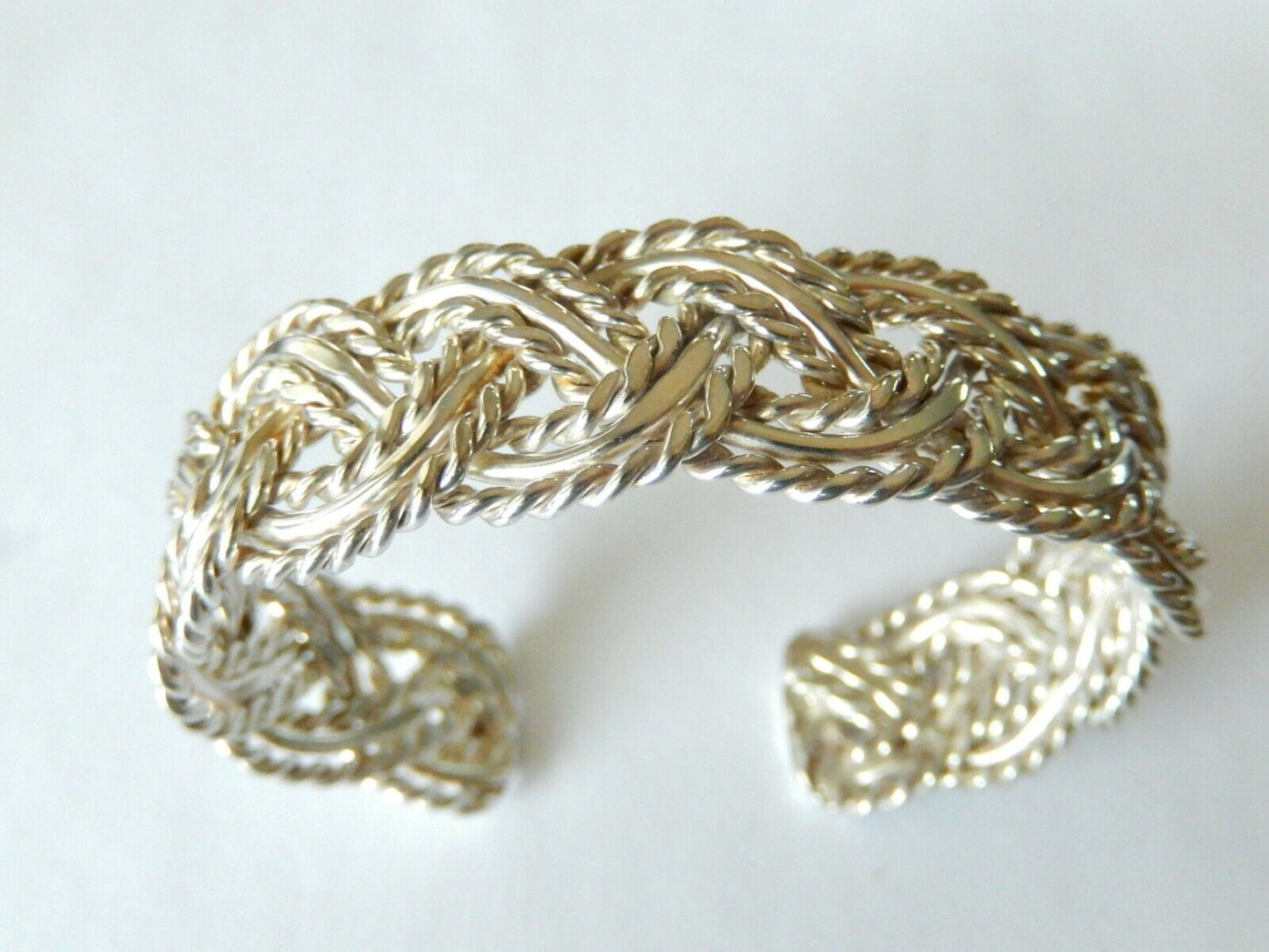 *VINTAGE*  Sterling Silver Handmade 19mm Wide 925 Braided Woven Cuff Bracelet