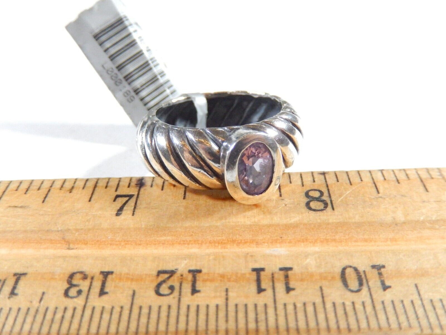 .75CT Oval Amethyst Classic Sterling Silver 8.5mm Wide Twist Band Ring  Size 7