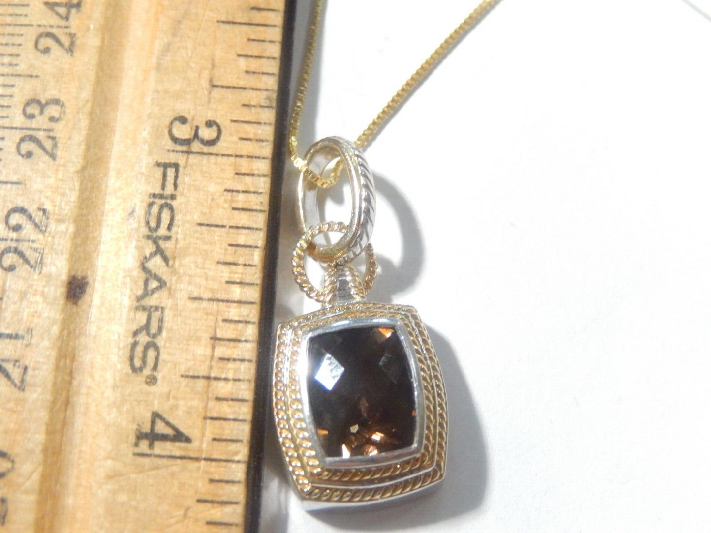 *VINTAGE* Designer "TJ" Gold Vermeil Sterling 3CTSmoky Quartz Pendant w/18"chain