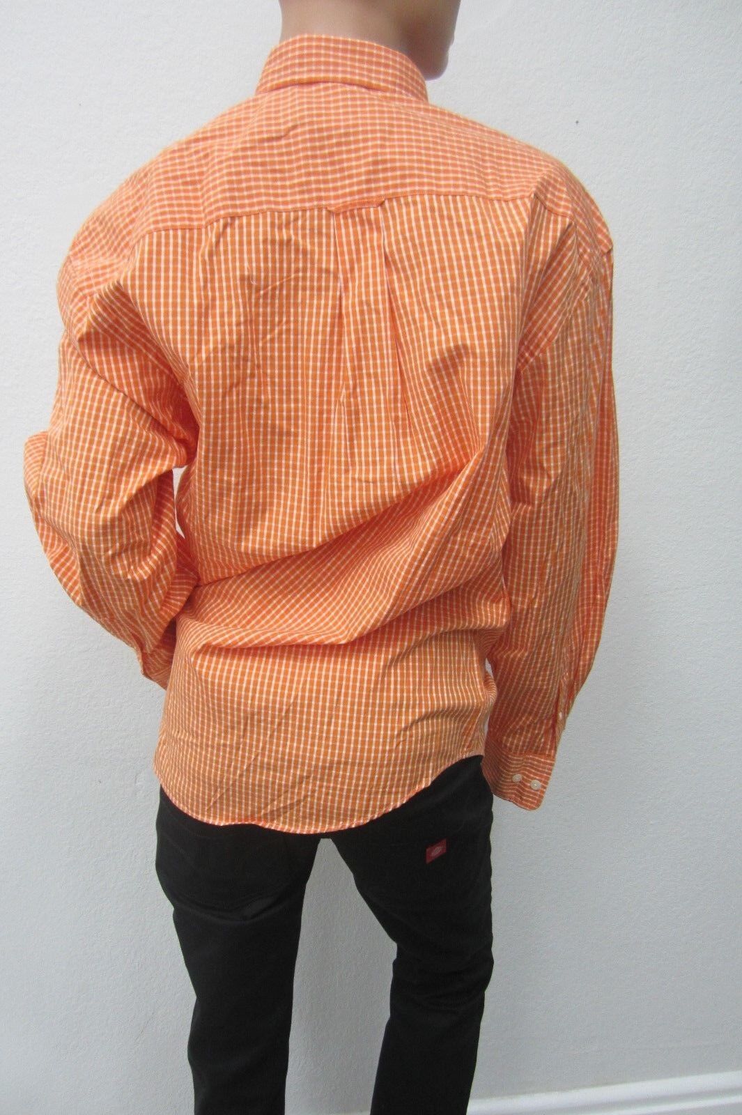 *NWT* NAUTICA Men's Button Down 80's Two Ply Cotton Shirt Orange White Check  M