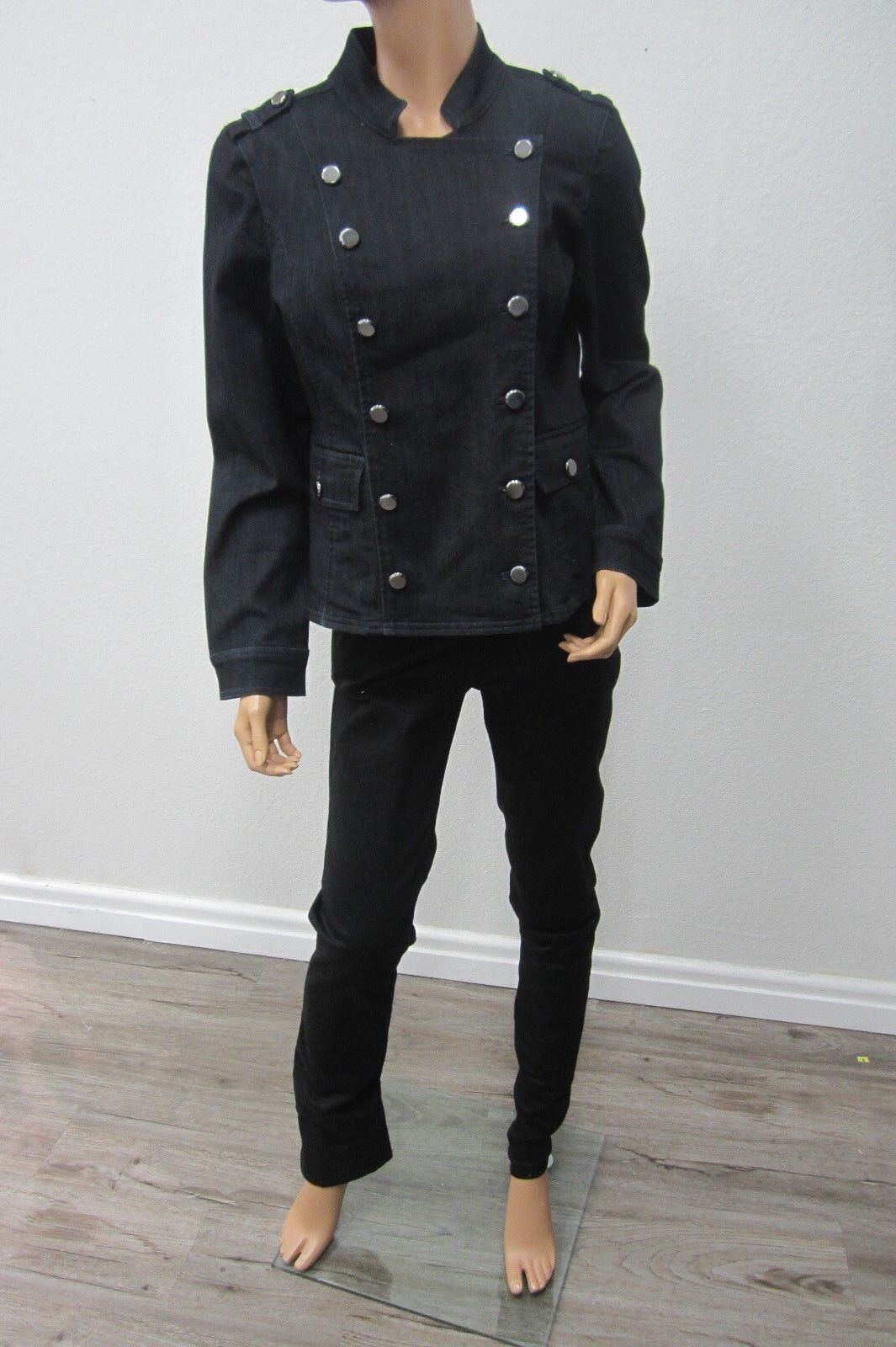 RARE *NWT* $129.00  Chico's Blue Jean Military Denim Dark Jacket  Size 1