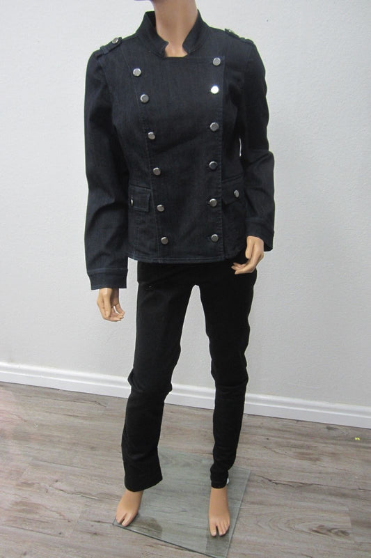 RARE *NWT* $129.00  Chico's Blue Jean Military Denim Dark Jacket  Size 1