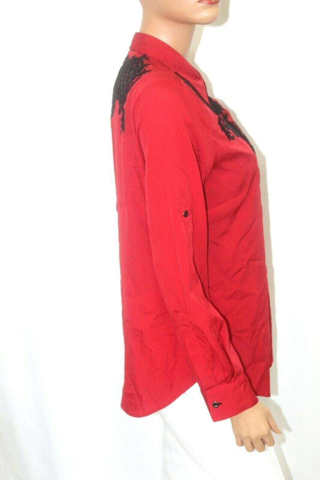 Gianni Bini Womens  Red Top  Black  Lace Embroidered Boho Festival CUTE Sz Med