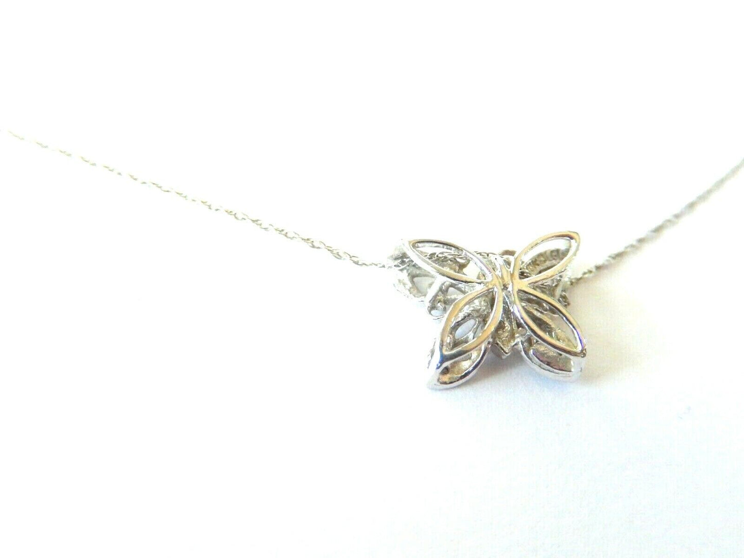 10K White Gold Filigree Butterfly Diamond Midsize Pendant Necklace 20" 10K Chain