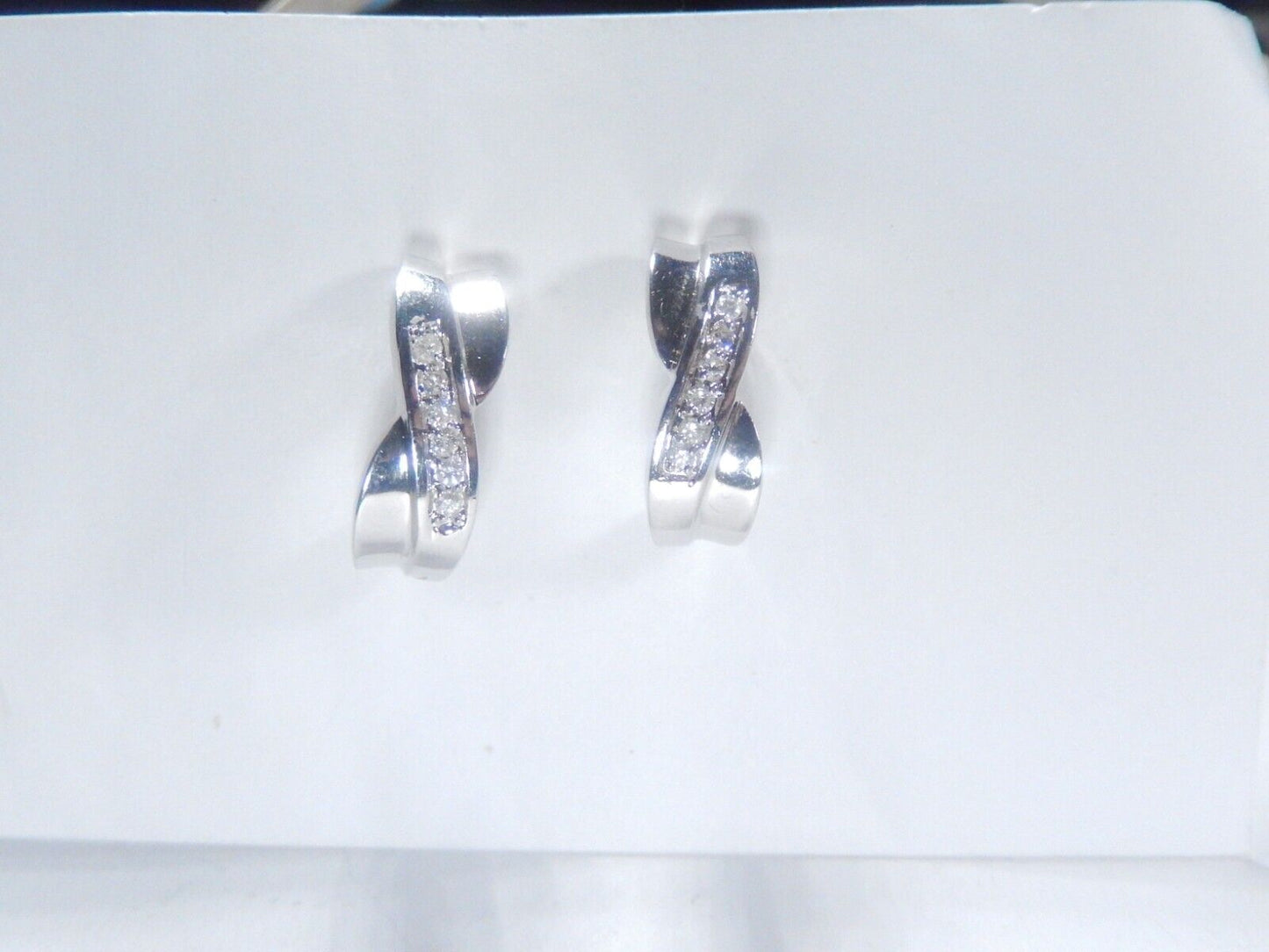14k  White Gold X Style Post Earrings 12 Natural Diamonds 7.4 Grams