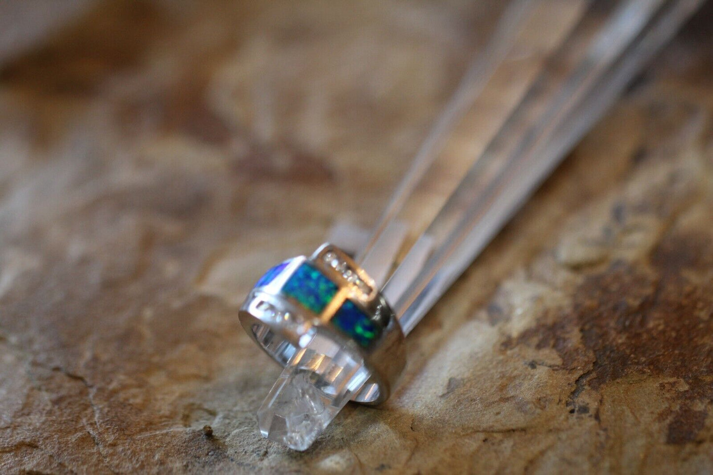*VINTAGE*   FIRE OPAL Ring with CZ Crystals 925 STERLING SILVER Size 7.5