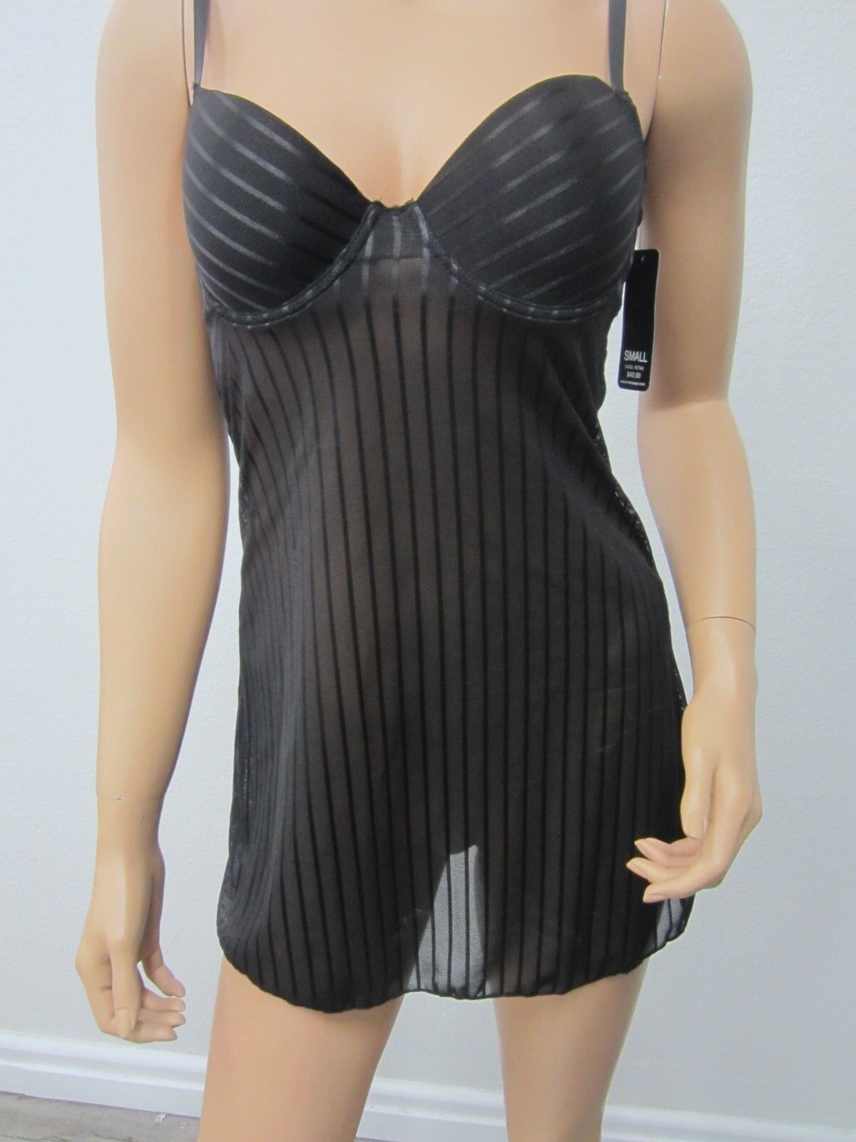 NWT Rampage Intimates Sheer  Lingerie Baby Doll Black Nylon NEGLIGEE Size Small