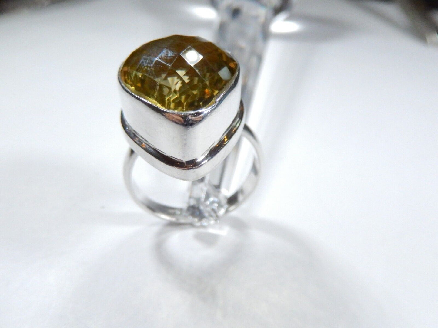 VINTAGE* HUGE STATEMENT Sterling Silver 22.0 CT Checkerboard CITRINE Ring Sz10.5