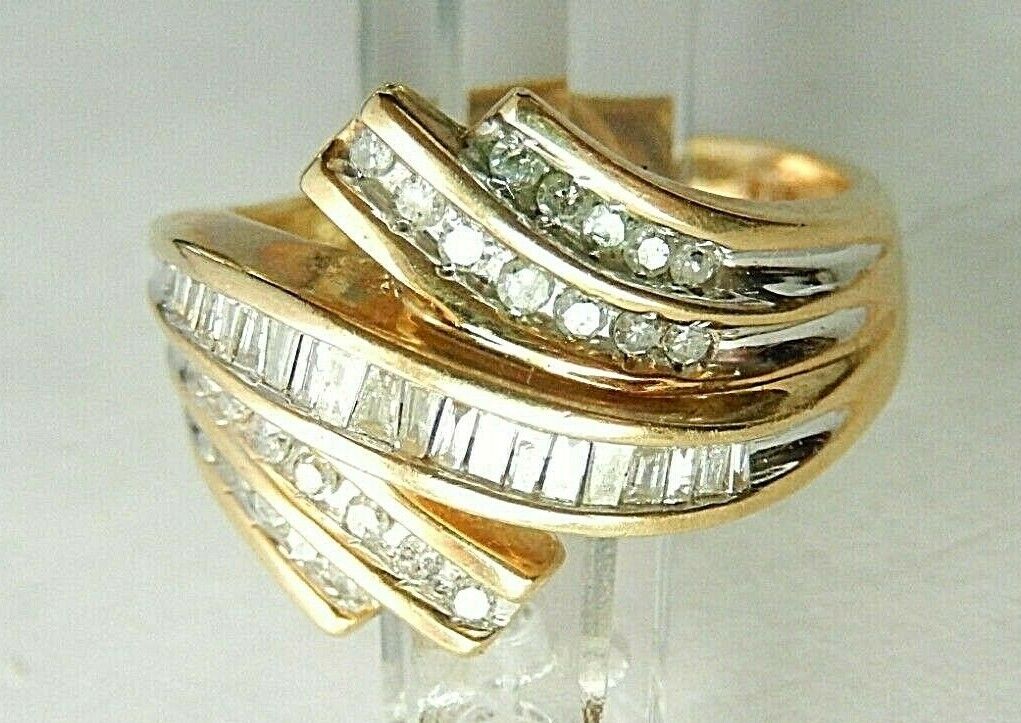 *VINTAGE* Classic Ladies 10K Yellow Gold 3/4CT Diamond Bypass Cocktail Ring 9.5