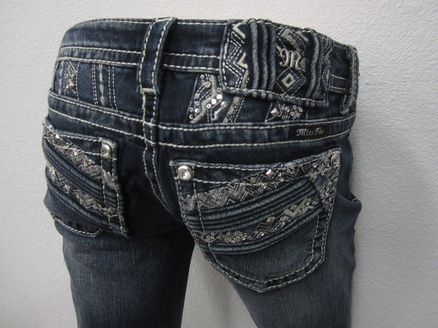 NWT  MISS ME JEANS JP8489T SIGNATURE LOW RISE STRAIGHT CUT Size 26 x 33.5