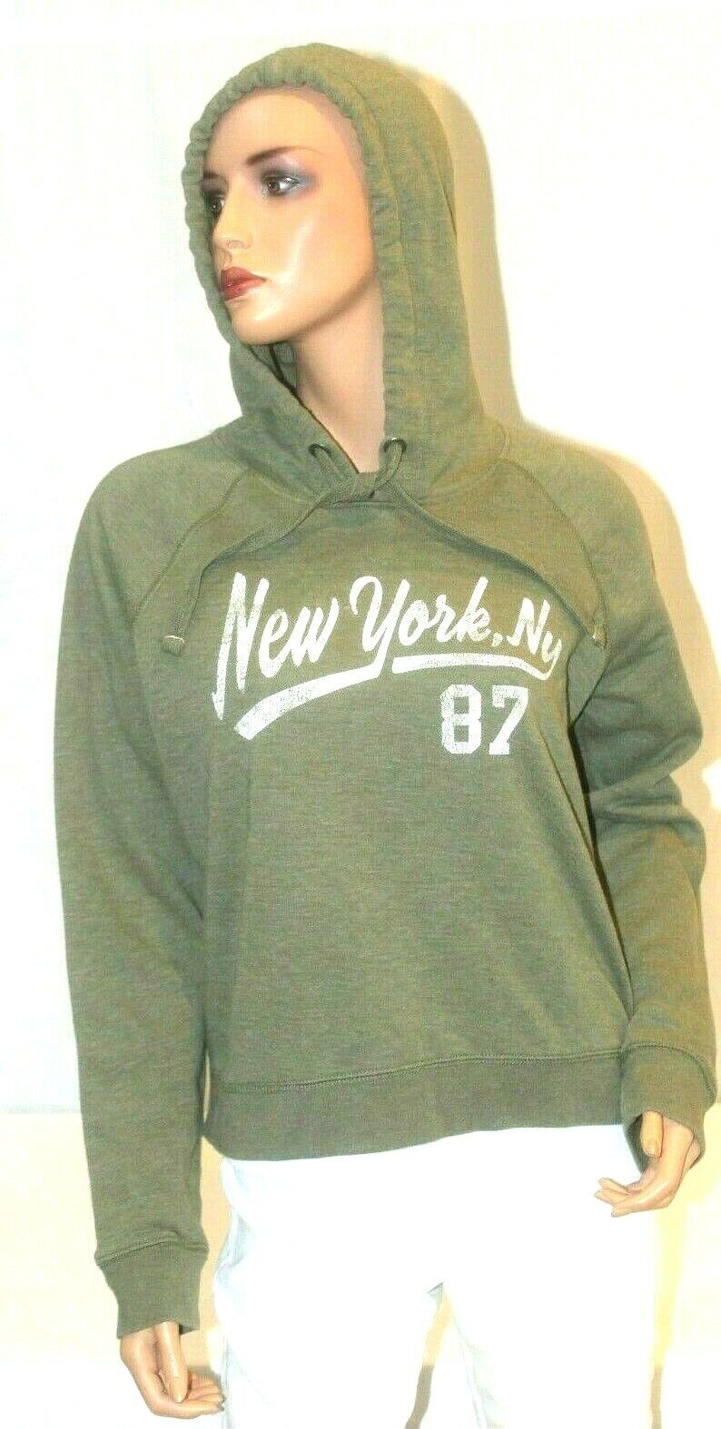 Womens Aeropostale New York 87  Pull Over Army Green Hoodie Sz Large