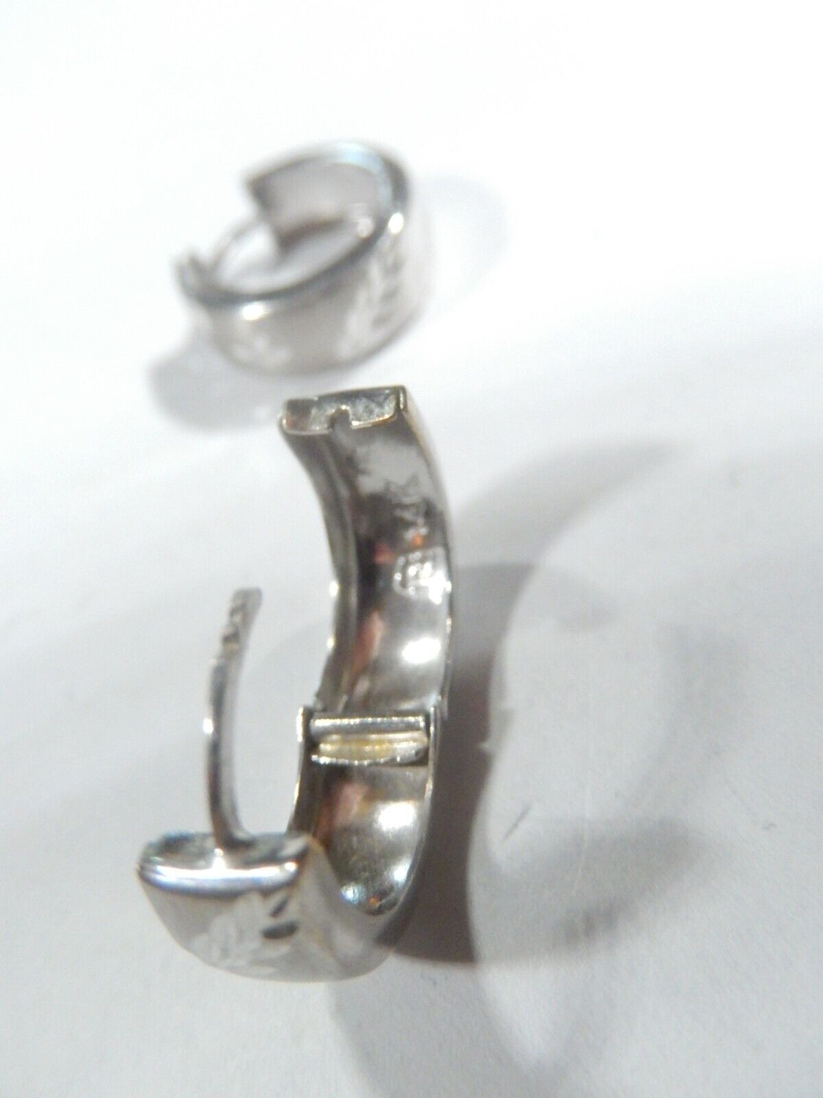 14K White Gold Huggie Earrings  6mm Wide Diamond Cut Hoops 16mm Round
