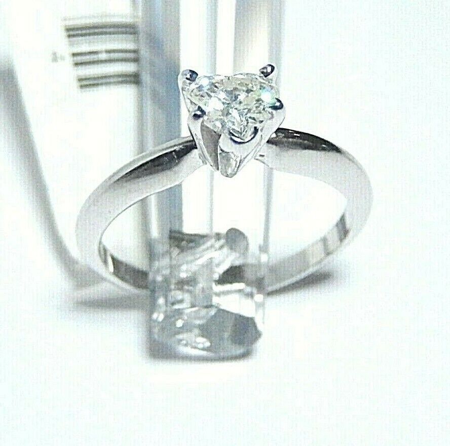 *NWT* 14K WHITE GOLD 1/2CT HEART SHAPED VS NATURAL DIAMOND SOLITAIRE RING Sz 6.5