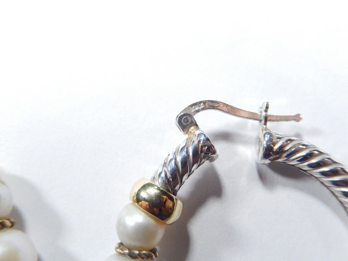 18K Yellow Gold & Sterling 38mm AAA Genuine Cultured Pearl Click Hoop Earrings