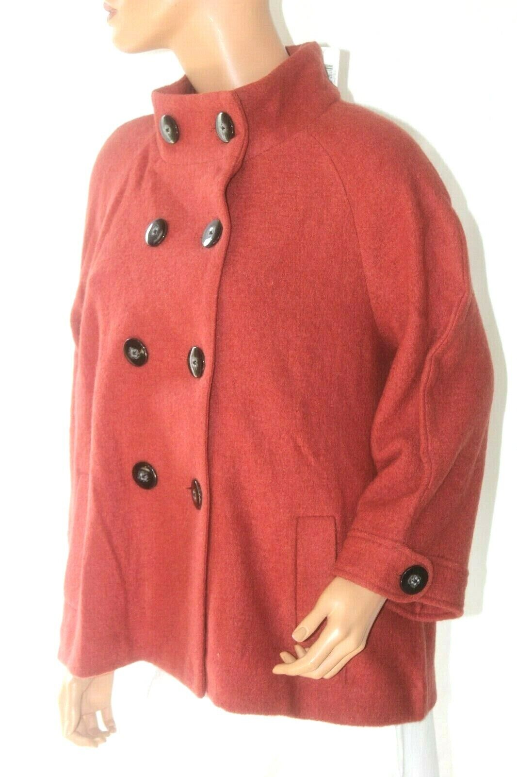 *NWT* $228. Chico's 100% Wool Rust Double Breasted Pea Coat  Blazer Jacket Sz 2